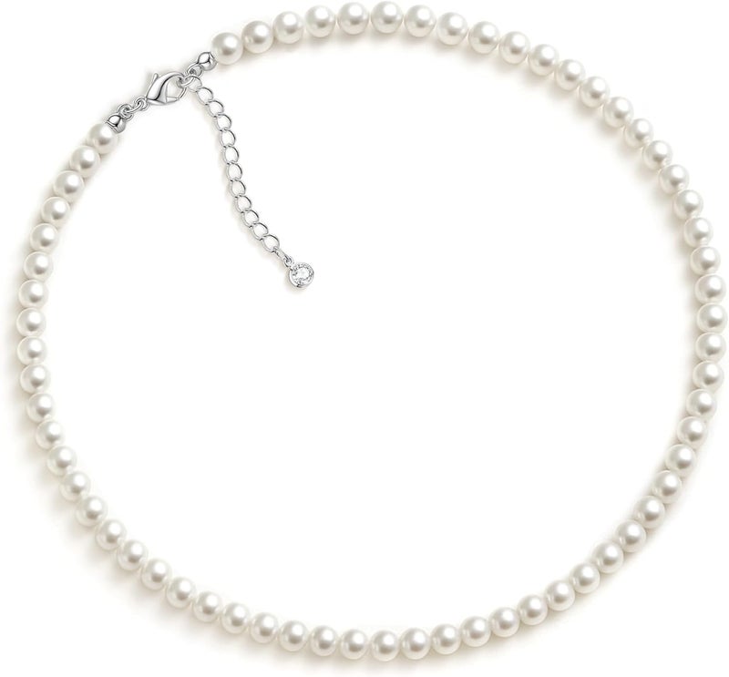 Zeffy Pearl Necklace 4MM/6MM/8MM Dainty Round Imitation Pearl Choker Necklace Wedding Pearl Necklace Delicate Jewelry for Women Simple Bridesmaid Jewelry Gifts - Image 1